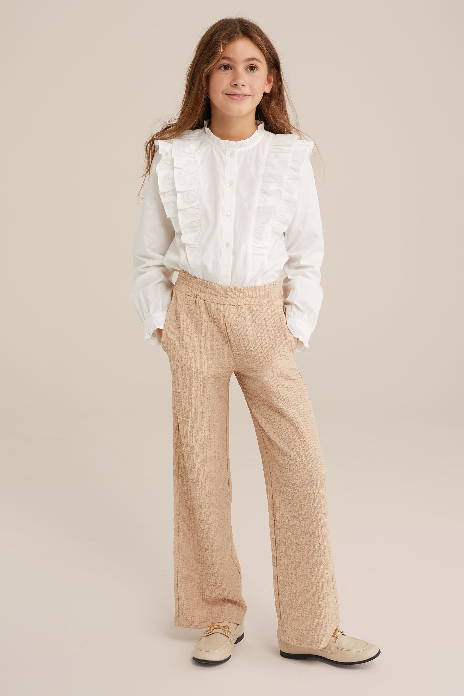 Meisjes broek met structuur WE Fashion Beige