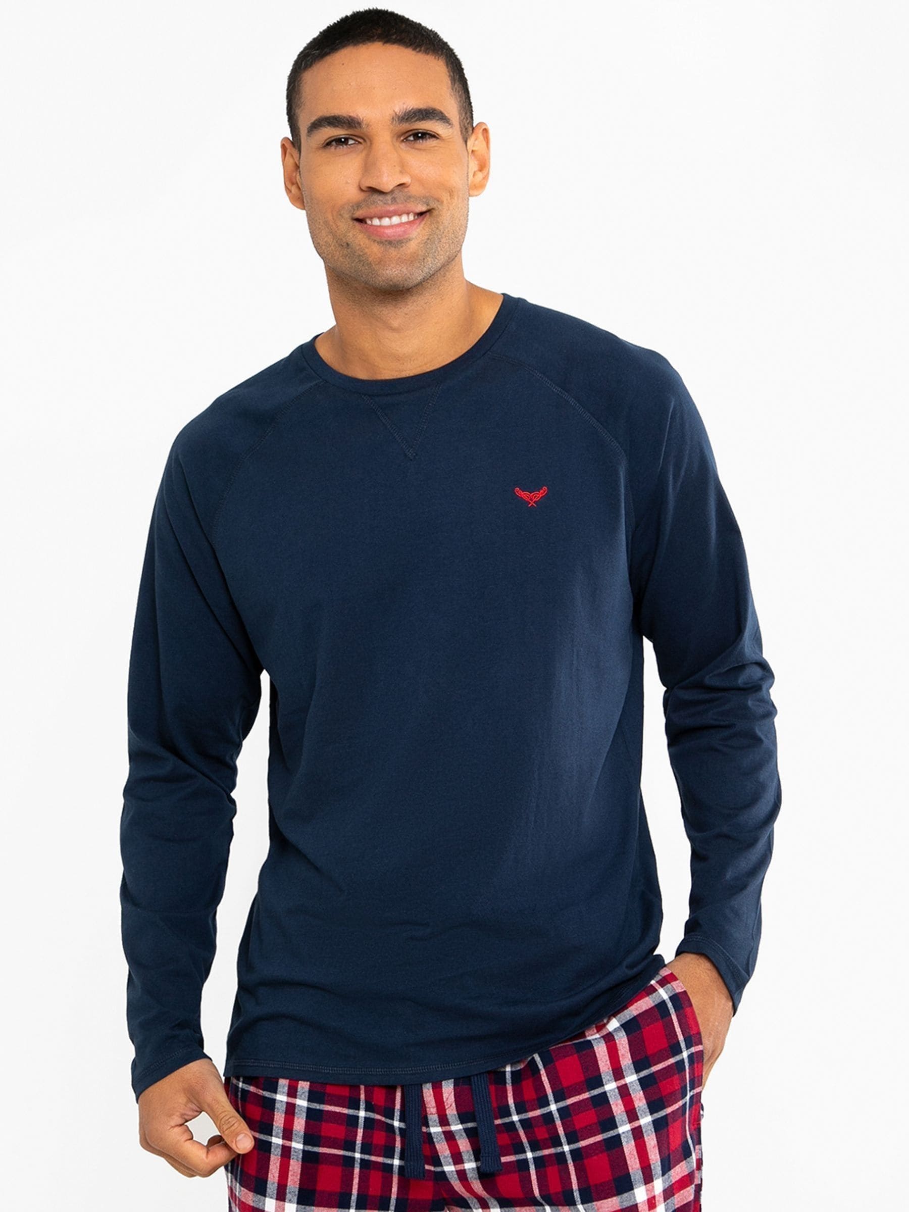 Donkerblauw - Threadbare - Pyjamaset van gemengde stoffen met lange mouwen