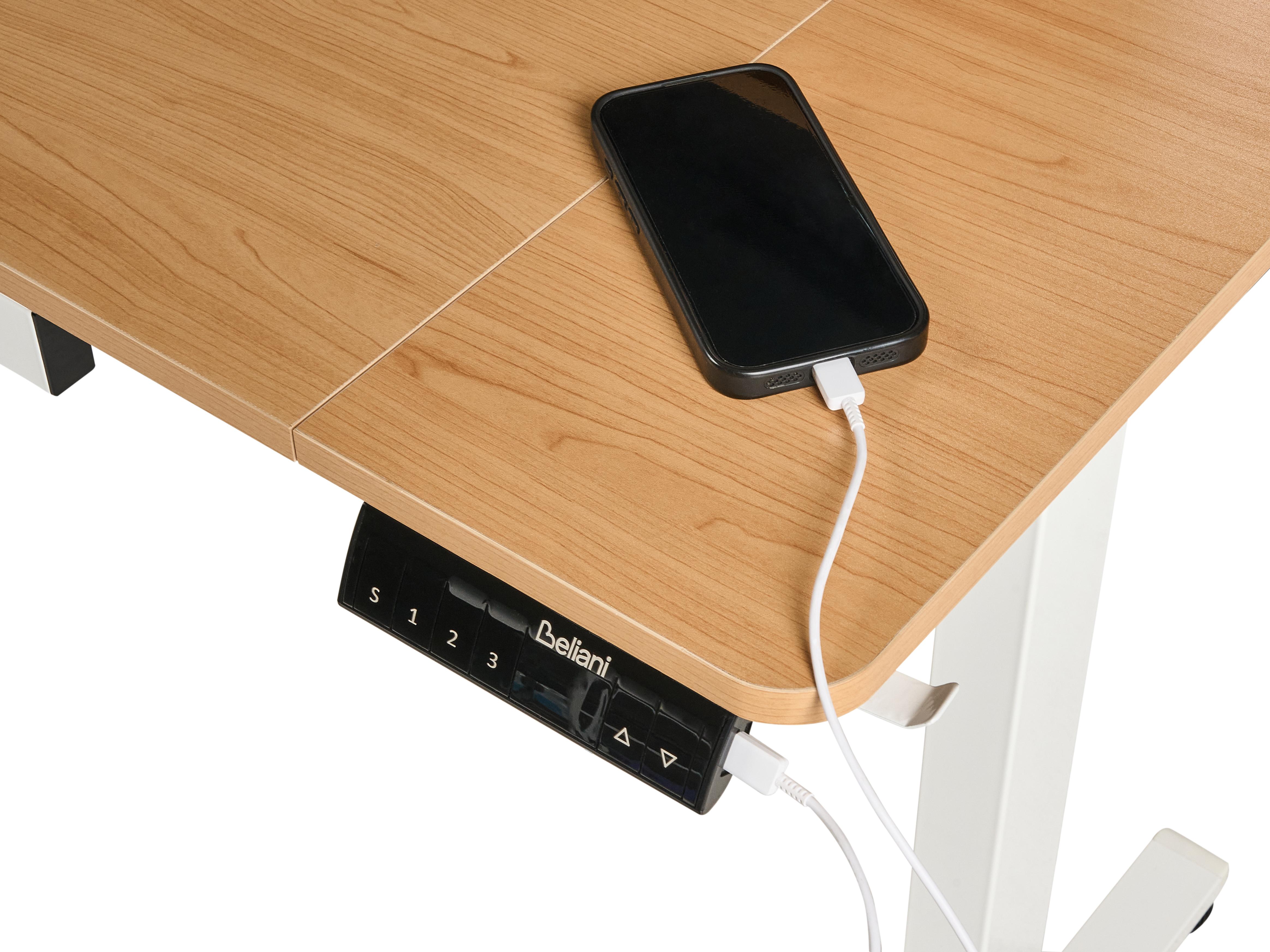 Elektrisch verstelbaar sta-bureau LUCAMA Lichtbruin/wit 120 cm 60 cm met USB-poort