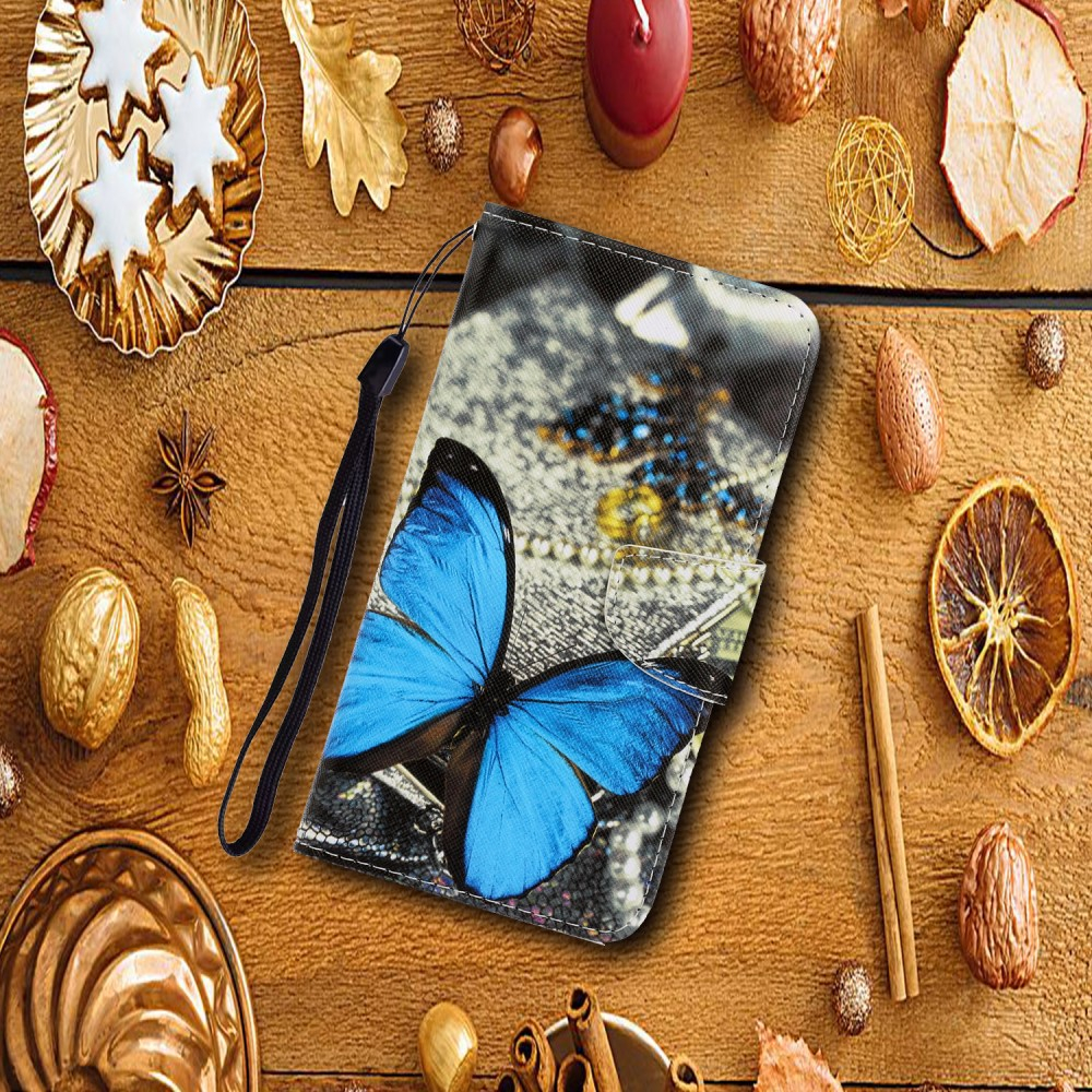 Samsung Galaxy S21 FE 5G Leder Tasche - Blauer Schmetterling