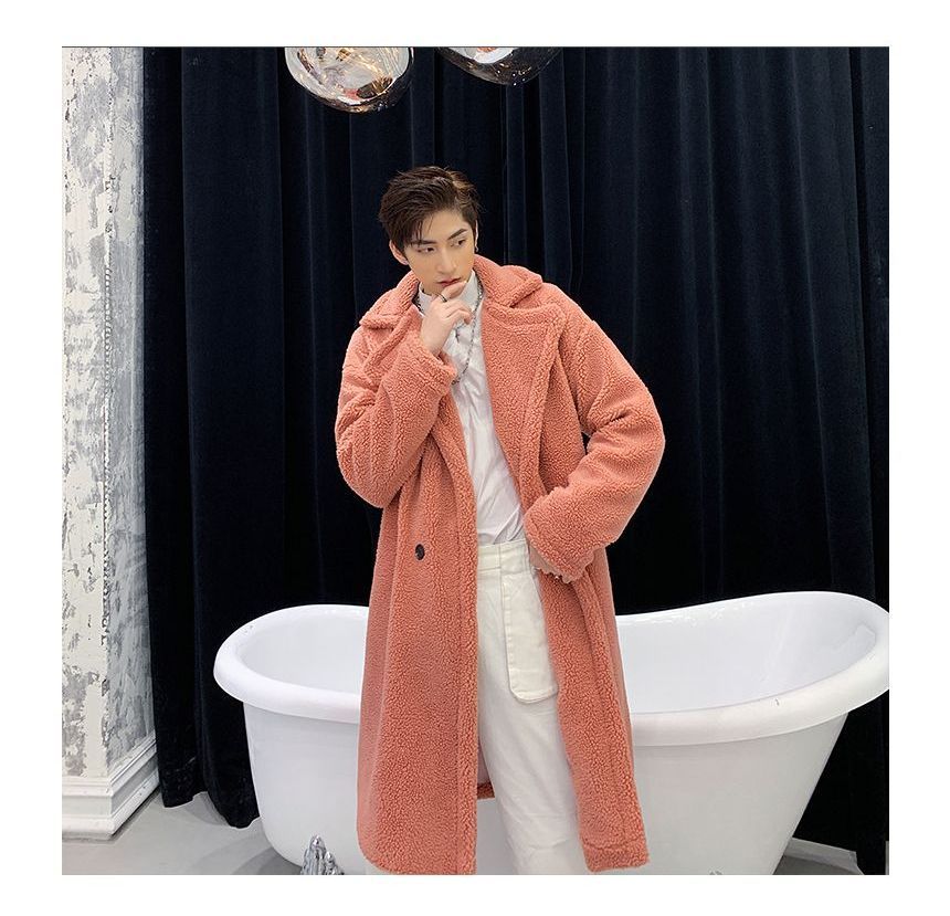 Orungeetun - Fleece trenchcoat met lange mouwen en dubbele rij knopen