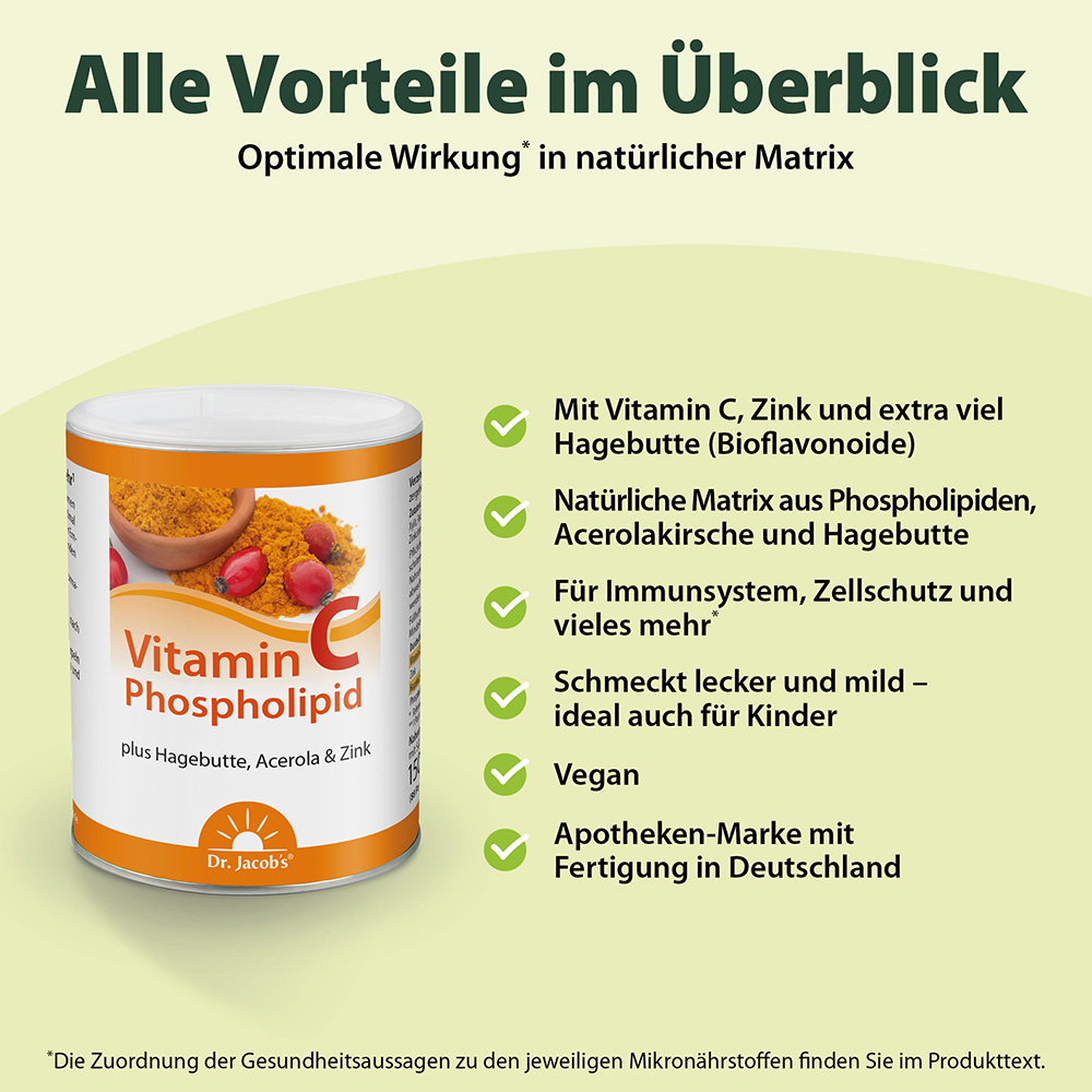 DR. JACOB'S Vitamin-C-Phospholipid<br>150 g, Dose, Pulver, Hagebutte Acerola