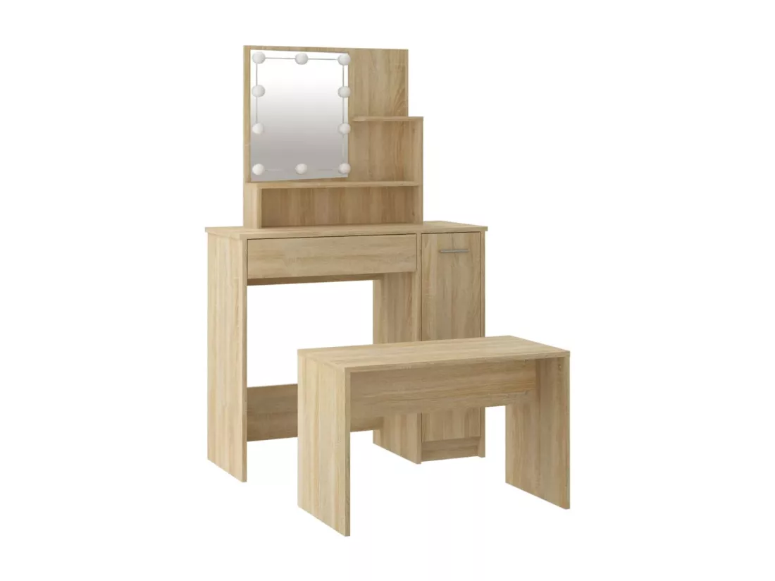 Ensemble de coiffeuse avec LED Chêne sonoma Bois d'ingénierie
