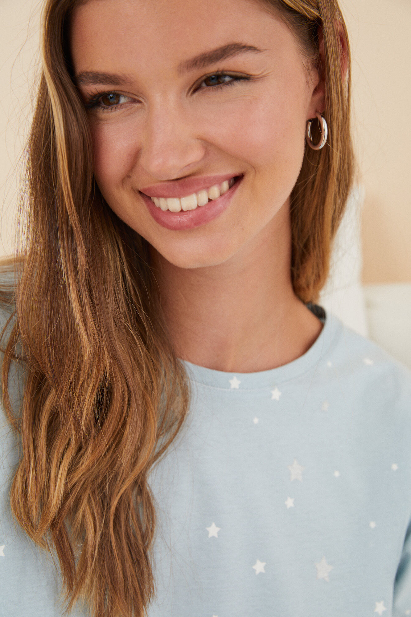 Pijama 100% algodão com estrelas azuis