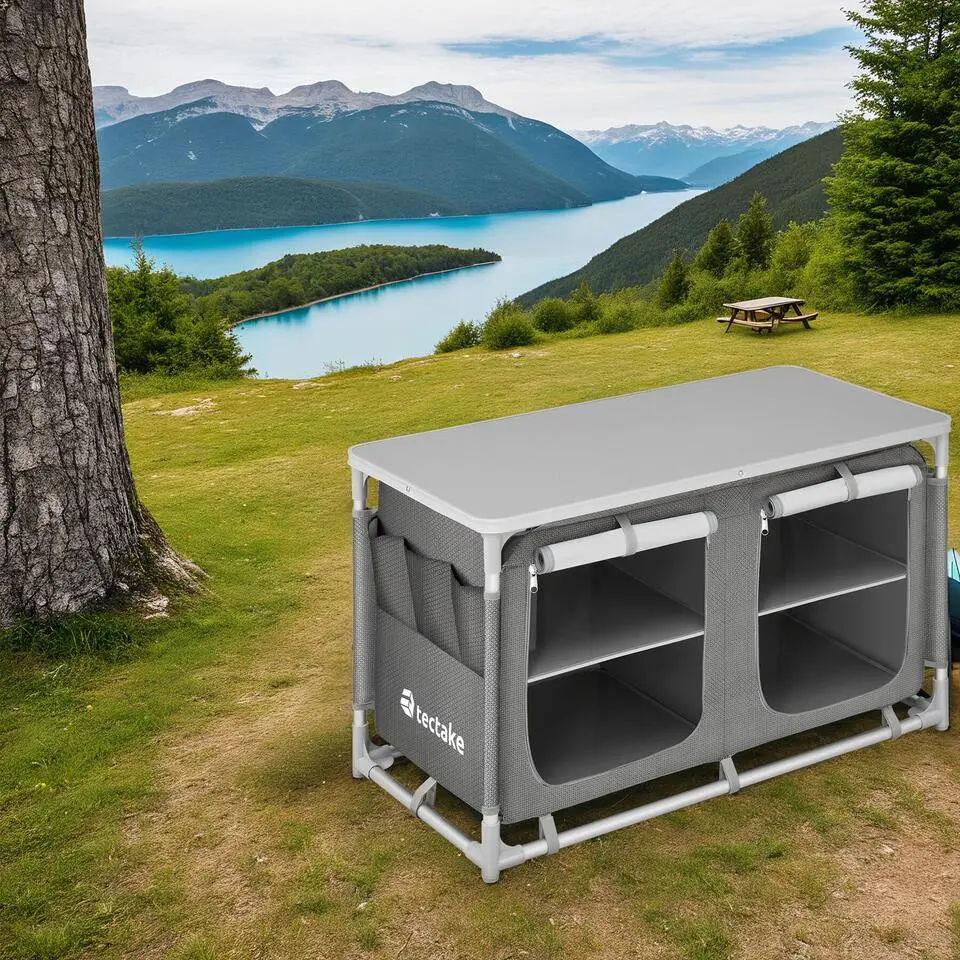 tectake - Campingkast 97x47,5x56,5cm, Grijs