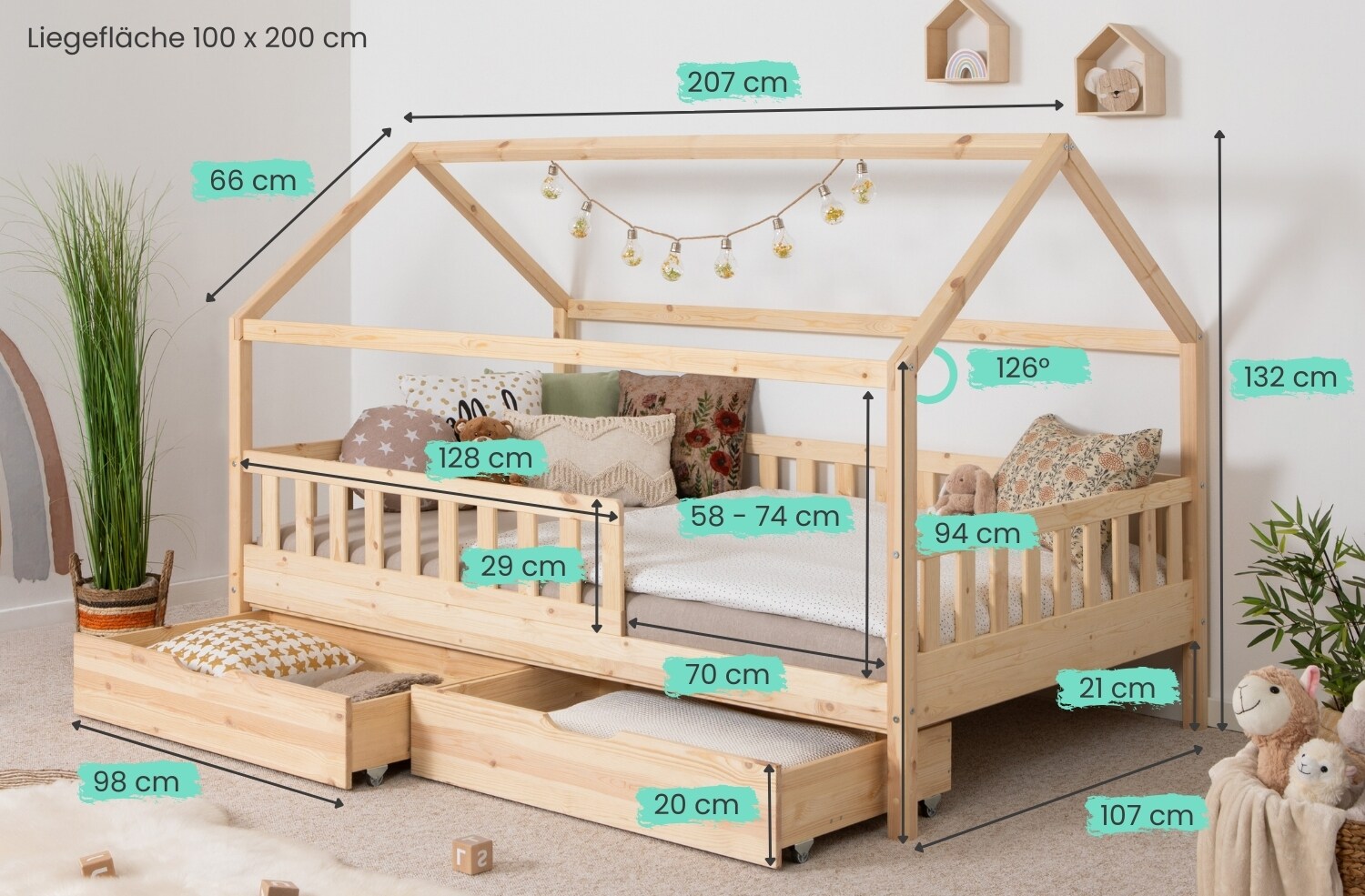 TiCAA Kinderbett Hausbett 