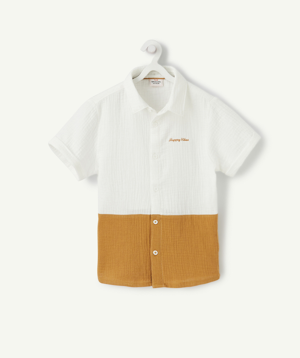 LA CHEMISE BLANCHE ET CAMEL EN COTON AVEC MESSAGE
