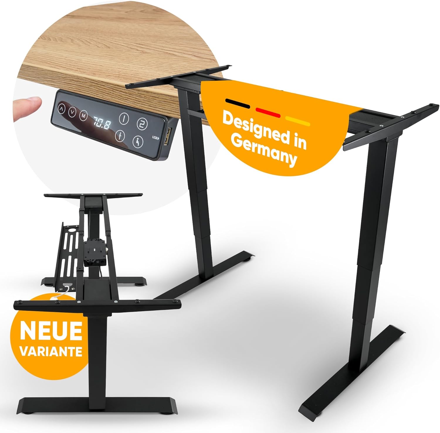 Bellini Höhenverstellbarer Schreibtisch Gestell-Tischgestell - Tischbeine elektrisch für alle Tischplatten | Schreibtischgestell sehr stabil mit Kollisions-Sensor-Memory - 60 bis125 cm - TÜV
