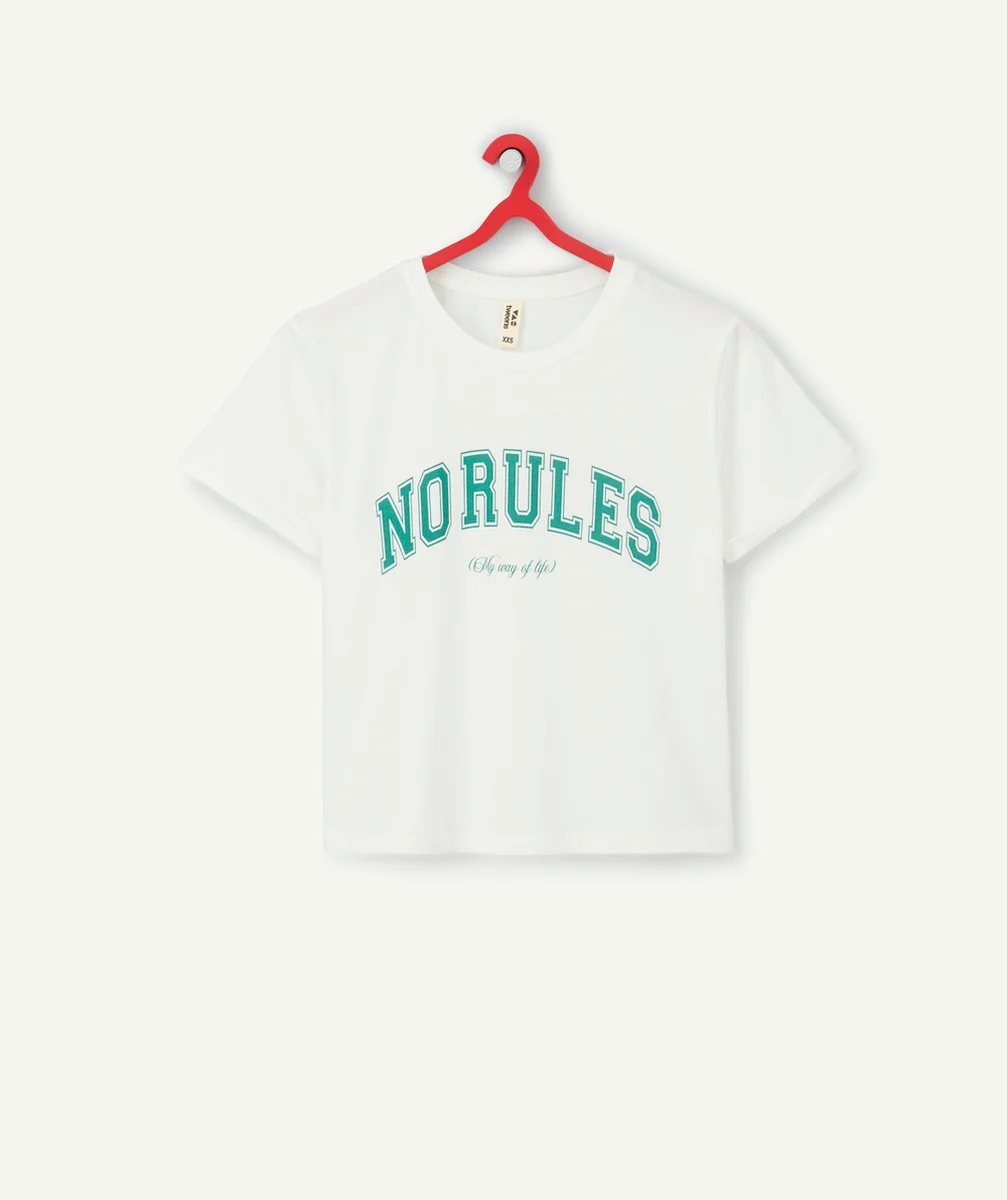 T-SHIRT FILLE EN COTON BIO BLANC AVEC MESSAGE VERT