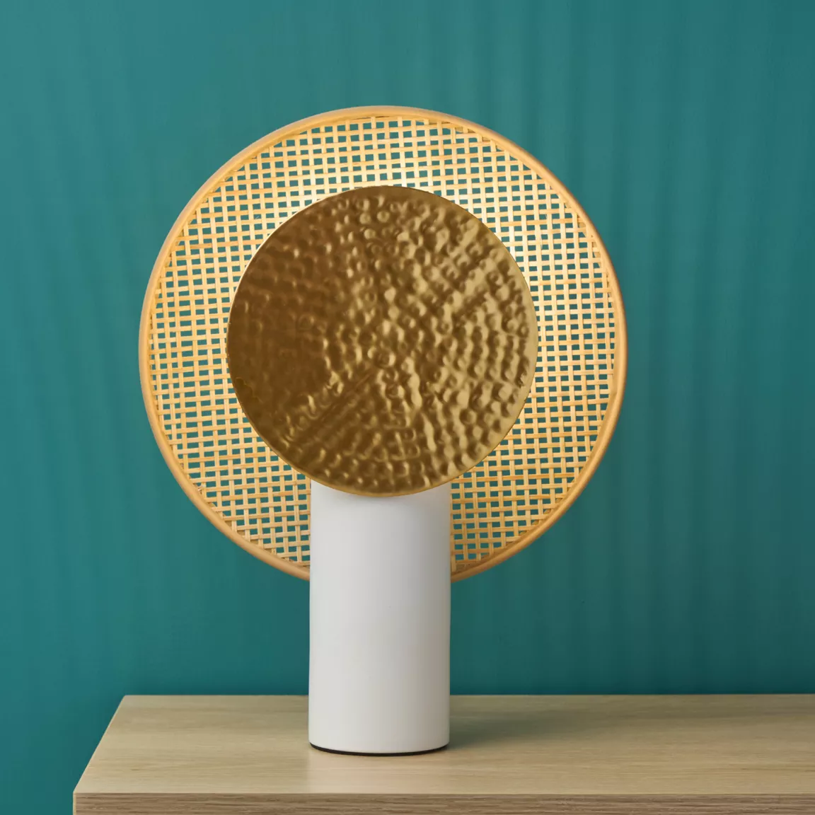 Lampe à poser métal et bambou (H32 cm) Olympe Beige et doré