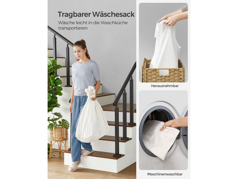 Songmics Wäschekorb  160 l, Hellbraun Wäschesammler mit drei Fächern