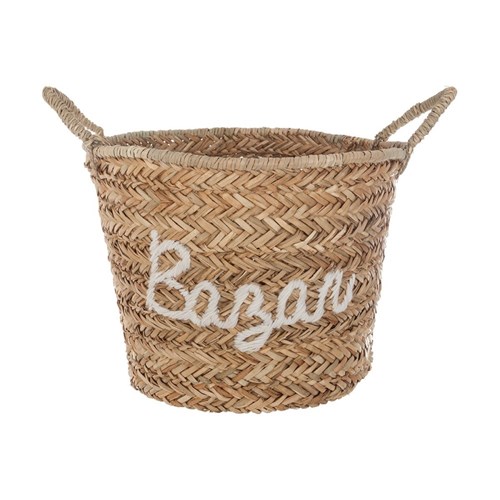 Panier osier avec broderie blanc