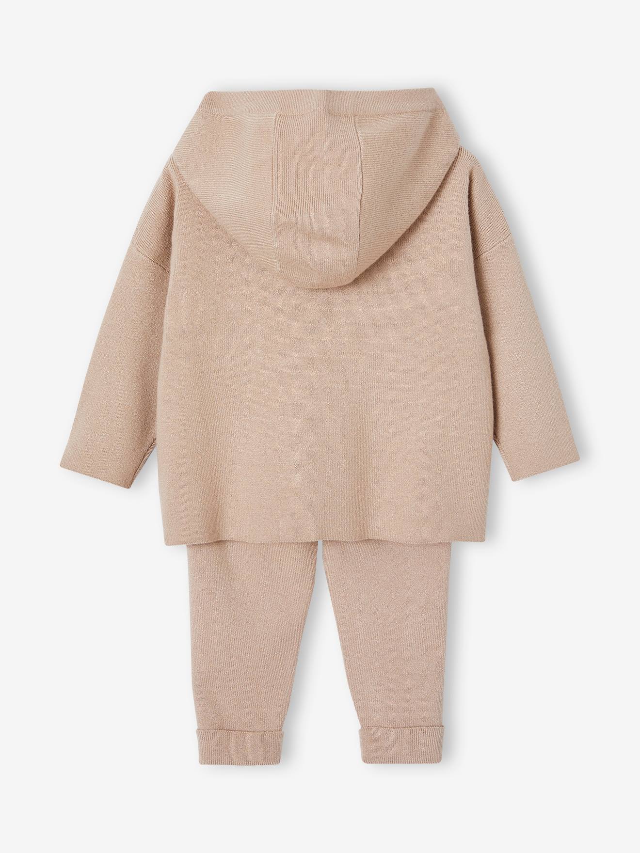 Conjunto de bebê: suéter de tricô cor cappuccino + calça