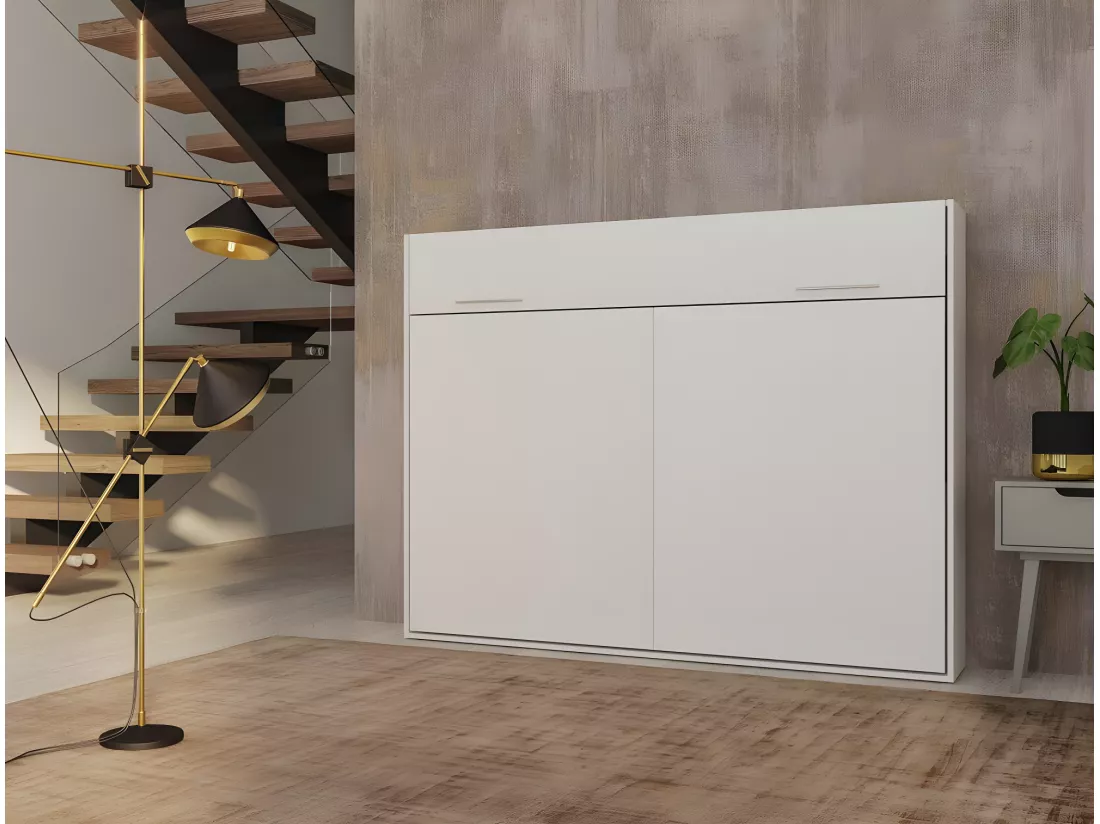 Armoire lit escamotable VERTIGO blanc mat couchage 160*200 cm