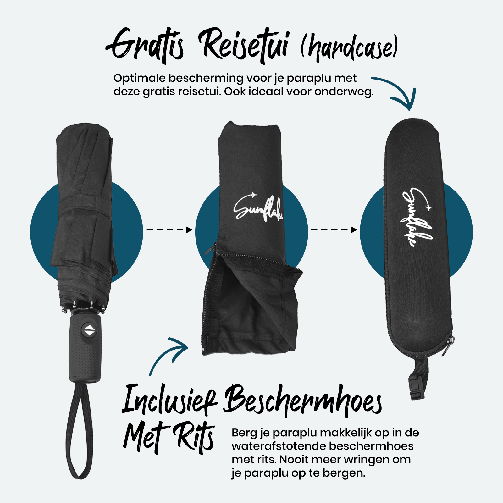 Sunflake opvouwbare stormparaplu - Black