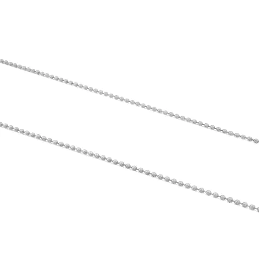 Gargantilha prateada com contas, corrente de 58 cm.