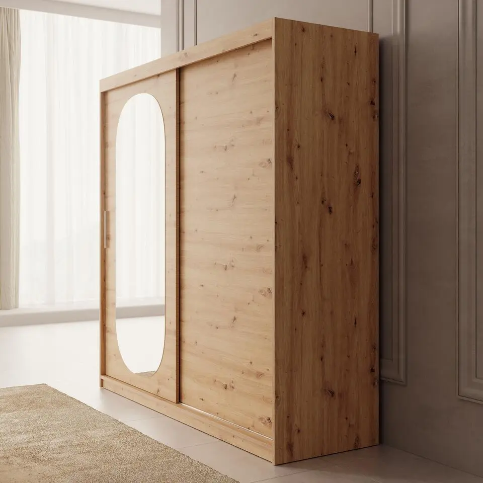 Meubella - Kledingkast Bodhi - Eiken - 200 cm - Met spiegel