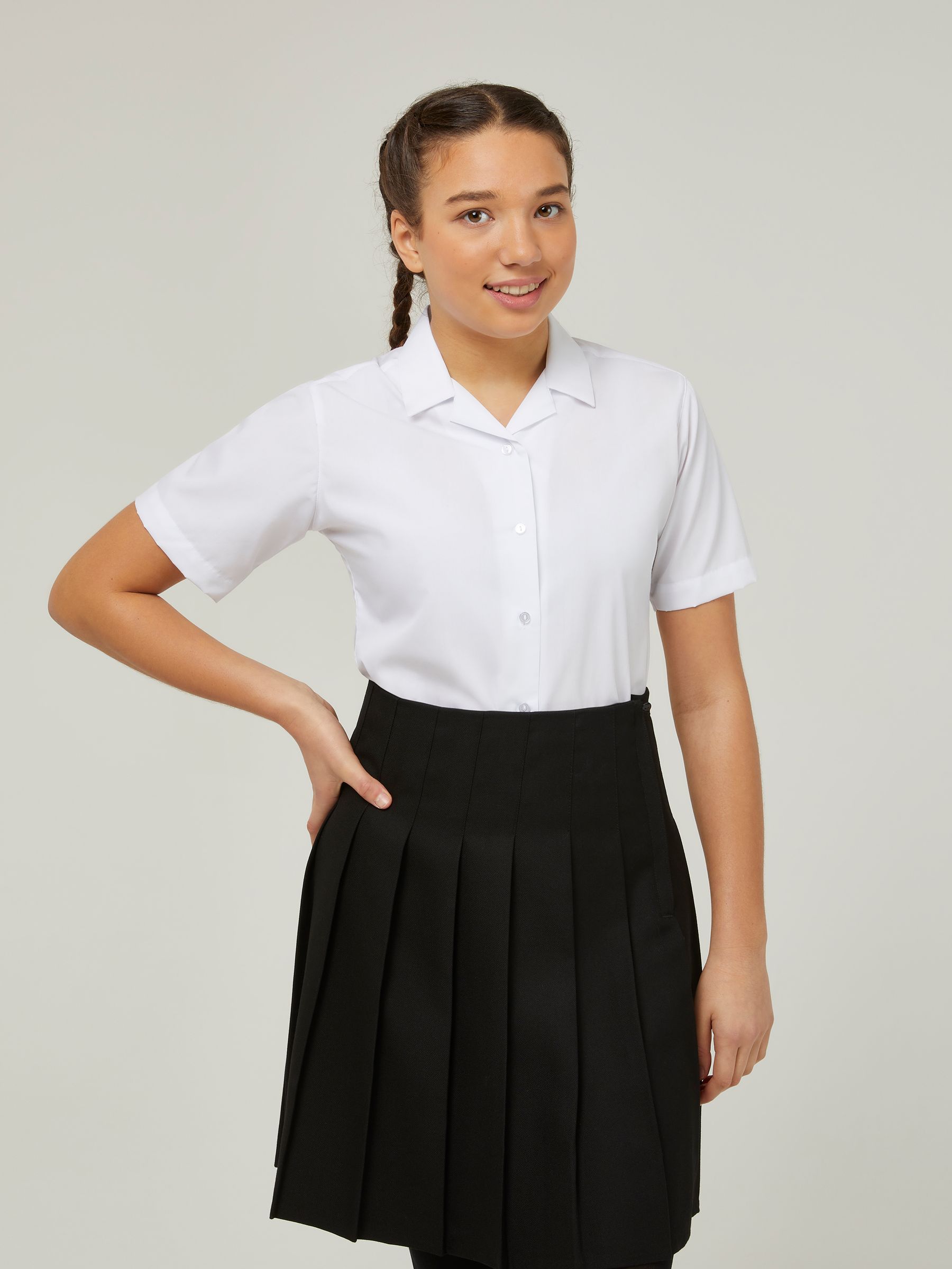 Trutex White Cuban Collar Regular Fit Short Sleeve 2 Pack School Shirts