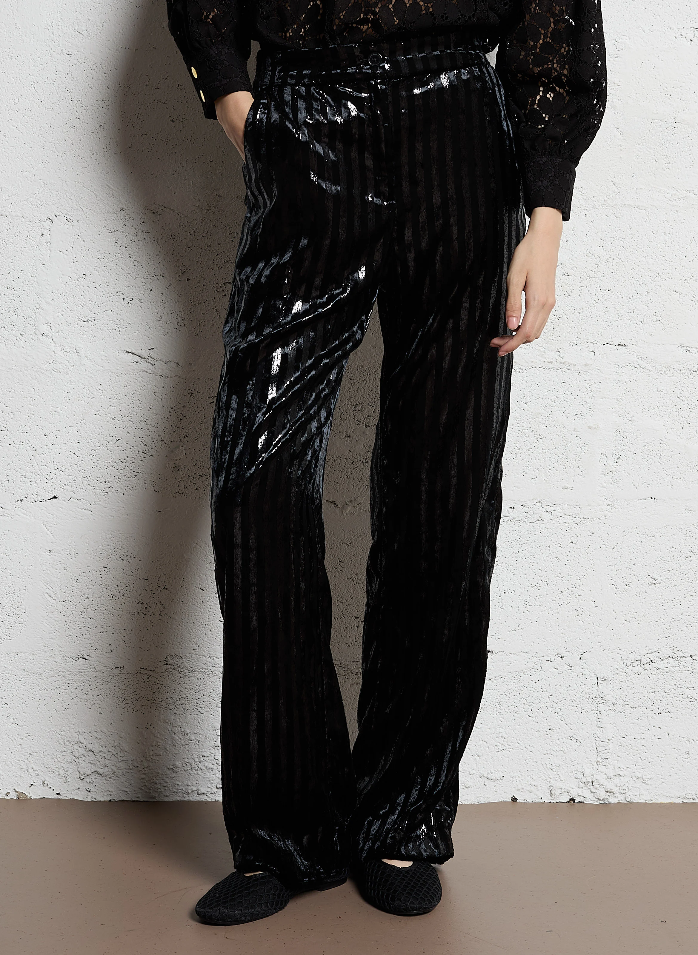 PENELOPPE - Pantalon droit à rayures | Noir