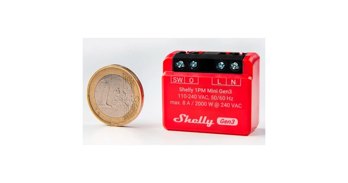ShellyPlus 1PM Mini Gen3 relais  (Rood/zwart, Wifi)