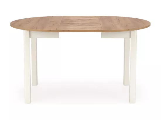 Table à manger ronde 100cm extensible avec plateau aspect chêne et pieds blancs CARENE