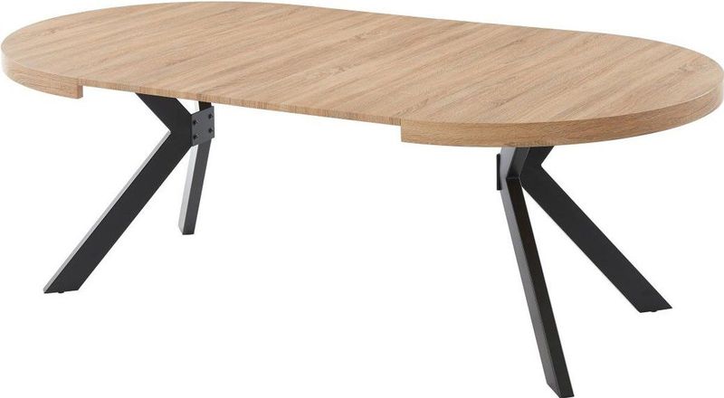 Vente-unique Uitschuifbare Eettafel - Naturel en Zwart - Voor 4 tot 8 Personen