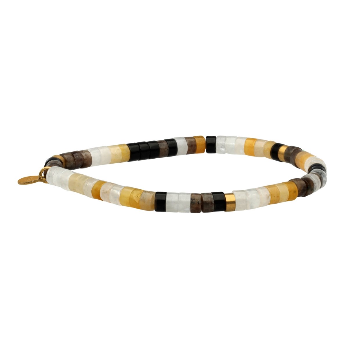 Bracelet Perles Heishi 4mm Jaspe Blanche Aventurine Jaune Et Agate Noire-Large-20cm