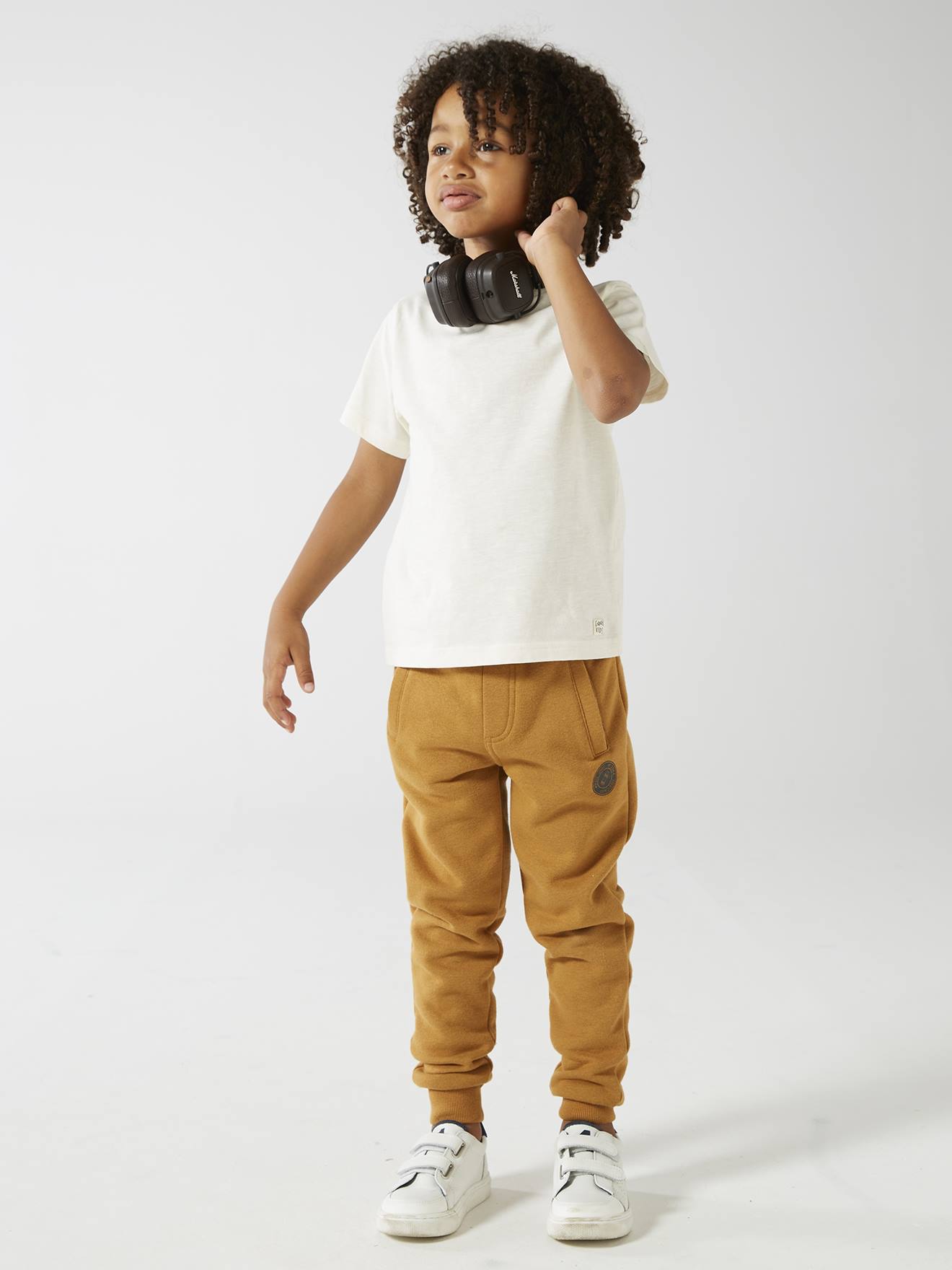 Calça de moletom estilo jogging, preta mesclada escura para menino