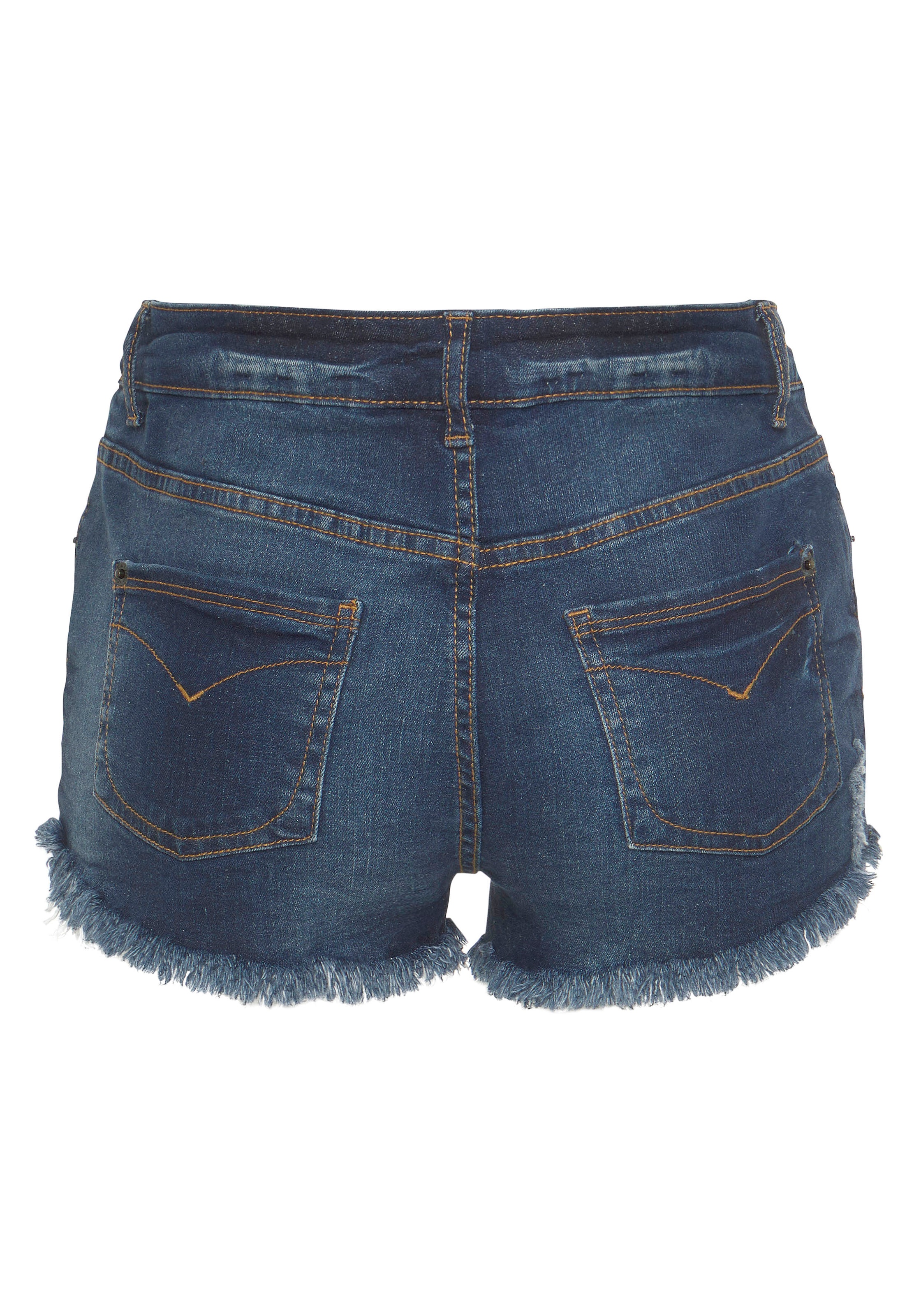 Buffalo Jeanshotpants , mit Fransen am Saum, Shorts aus elastischer Baumwolle