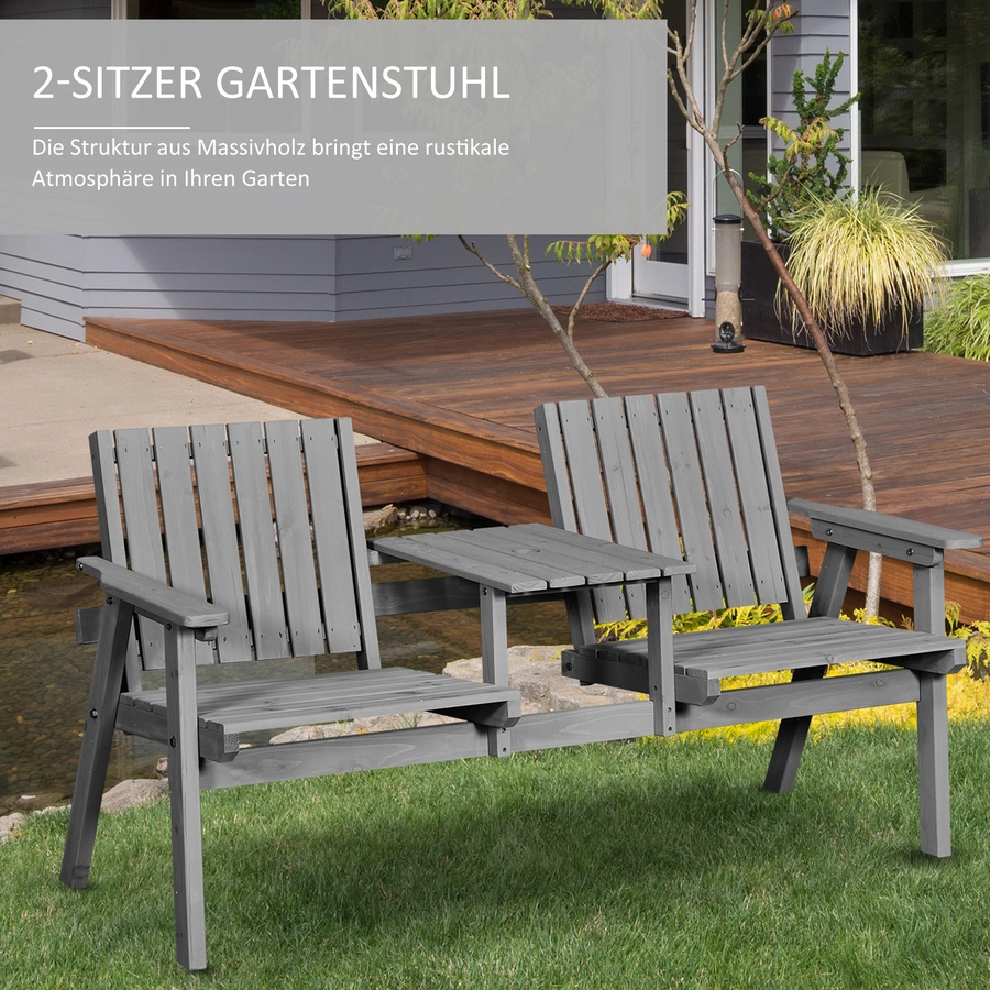 Outsunny Gartenbank mit Tisch grau