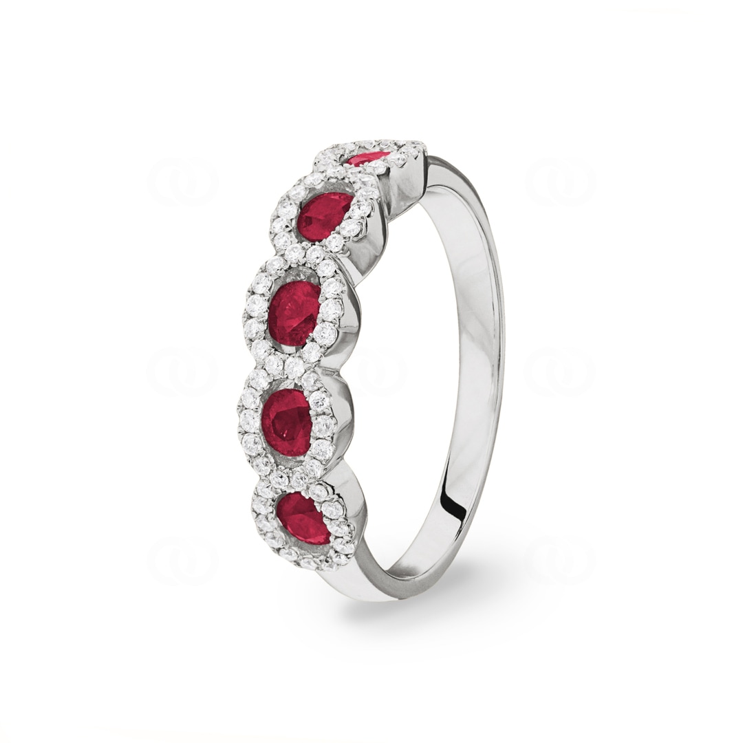 Damenring 750/18 K Weissgold mit Rubinen & Diamanten 0.27 ct H/si Ø 56