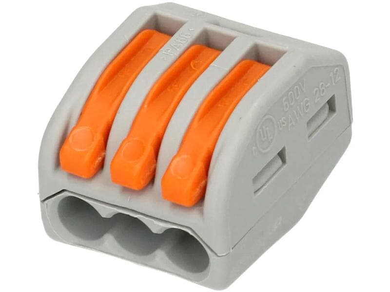 WAGO Verbindungsklemme Wago Klemme 3L 3-fach, 15 Stück 15er Packung Wago Klemmen für 0.14 - 4 mm² Kabelquerschnitt und max. 32 A