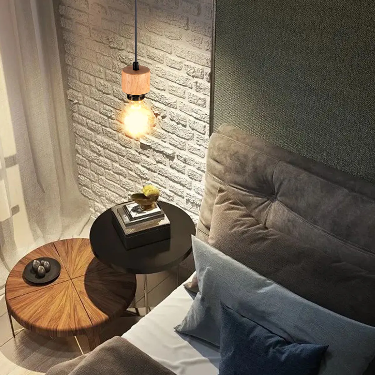 Stoex (2X) Suspension Luminaire Rétro Lustre Simple D'Intérieur Suspension Lustre En Bois E27 Pour Couloir De Cuisine De Chambre À Coucher