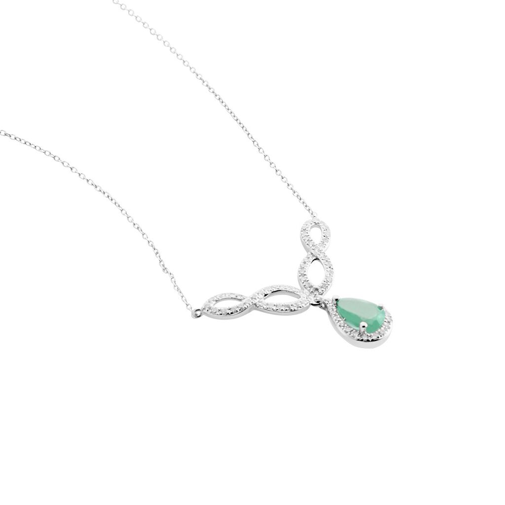 Collier Sissi Or Blanc Diamant Et Emeraude