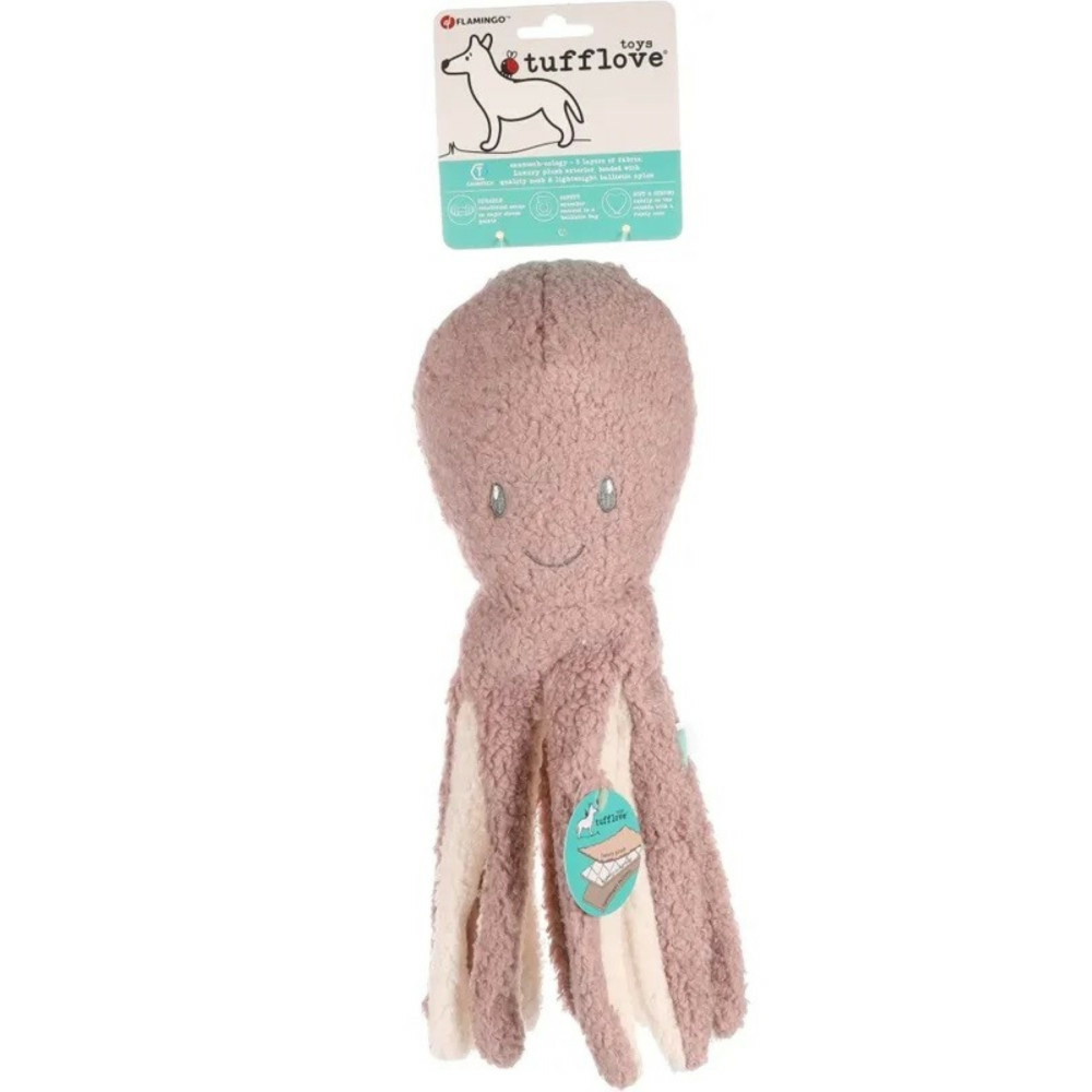Jouet en tissu poulpe rose 33 cm tufflove pour chien