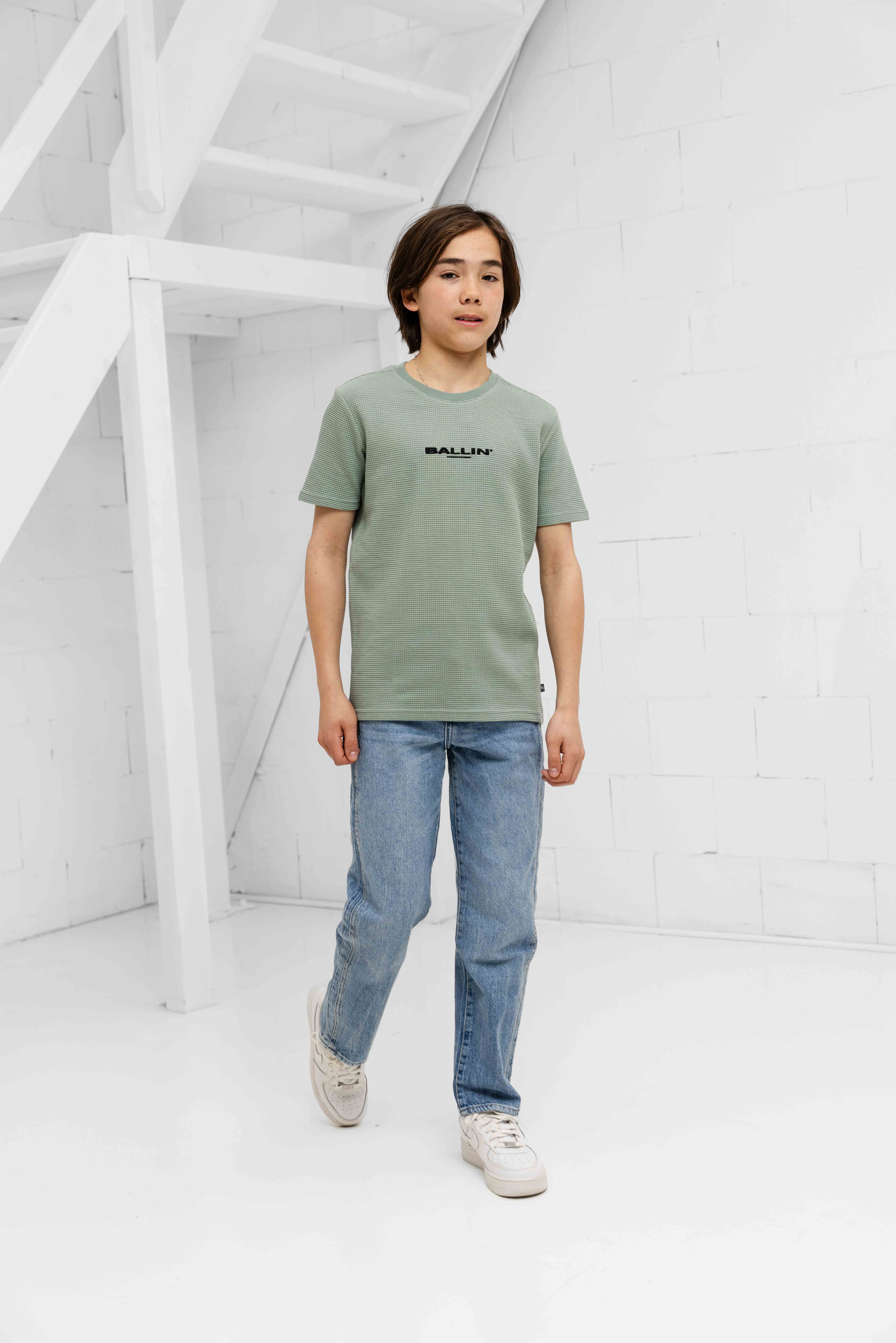Ballin Amsterdam Waffle Embroidery T-Shirt Kids Groen