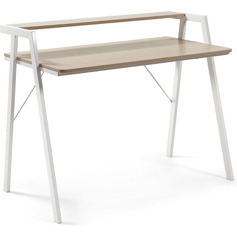 Bureau Aarhus en mélamine finition naturelle et pieds en acier blanc 115 x 60 cm