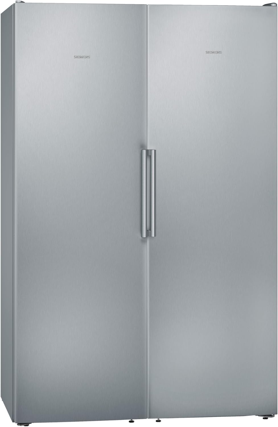 Siemens, KA95NVIEP, iQ300, Set Eintür-Kühlschrank und Eintür-Gefrierschrank, Europäischer Side by Side, hyperFresh Schublade, safetyGlas-Ablagen, noFrost, Gebürsteter Stahl mit antiFingerprint