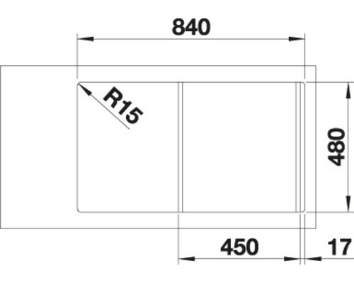 Blanco DINAS 45 S spoelbak, 860 x 500 mm, roestvrij staal, geborstelde afwerking, 523378