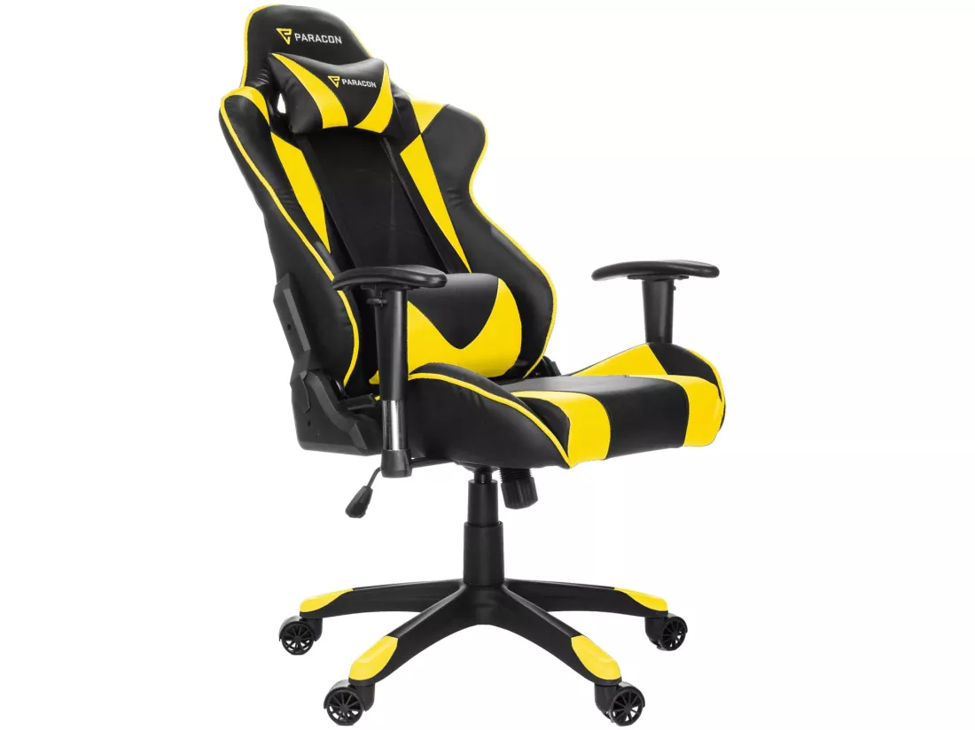 Paracon Knight Fauteuil de gamer avec oreiller cervical et soutien lombaire, jaunes.