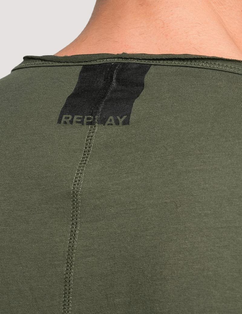REPLAY T SHIRT HOMME MANCHES LONGUES BASIC COL ROND VERT FONCÉ