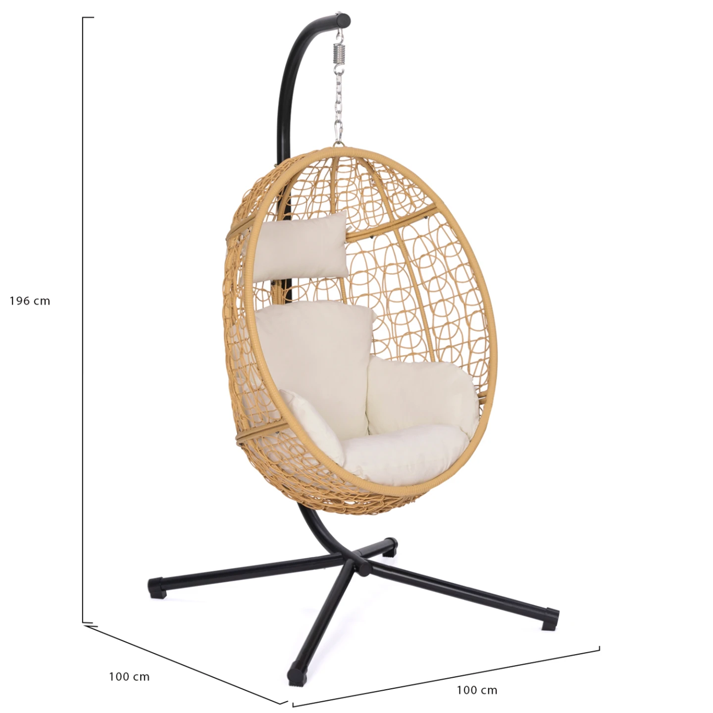 Fauteuil oeuf suspendu ajouré effet rotin avec coussin écru