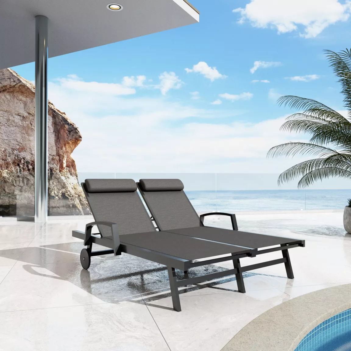 Transat double en aluminium Pirae Gris anthracite