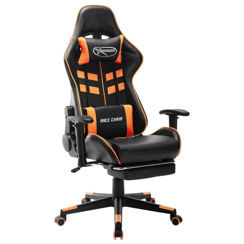 vidaXL Gaming stoel met voetenbank, zwart en oranje