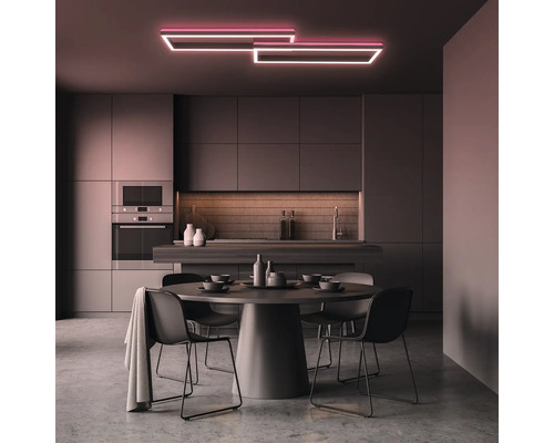 Dimbare LED-plafondlamp, 2 x 21 W, 2500 lm, 2700 K-6500 K CCT RGB, 10 x 119,5 x 27,5 cm, zwart, met nachtlampfunctie, geheugenfunctie en afstandsbediening.