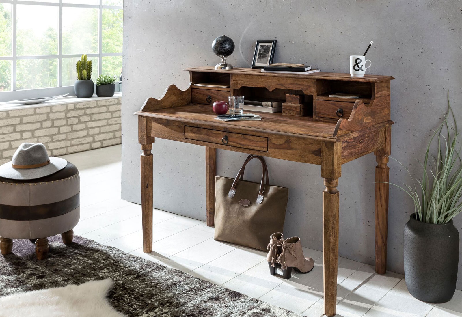CASAVANTI Schreibtisch 115 x 60 cm Sheesham braun