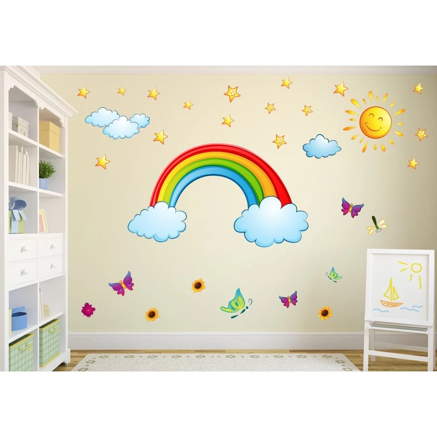 Nikima Wandtattoo 006 Wandtattoo Regenbogen Sonne Wolken Sterne bunt