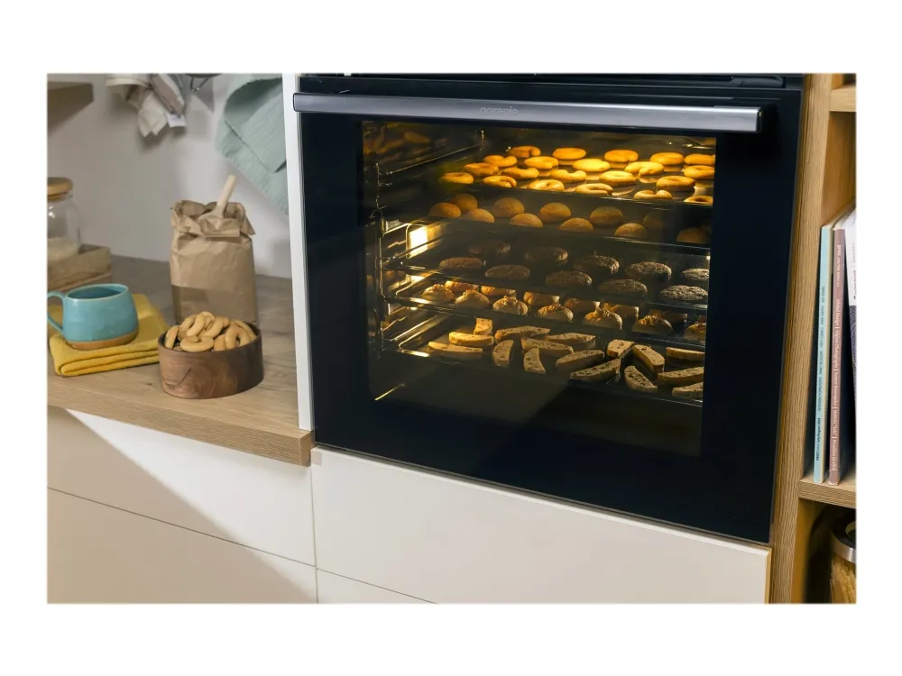 Gorenje Essential BPS6737E14BG - Ovn - med dampfunktion - til indbygning - niche - bredde: 56 cm - dybde: 55 cm - højde: 59 cm - med selv-rengøring - Klasse A  - sort