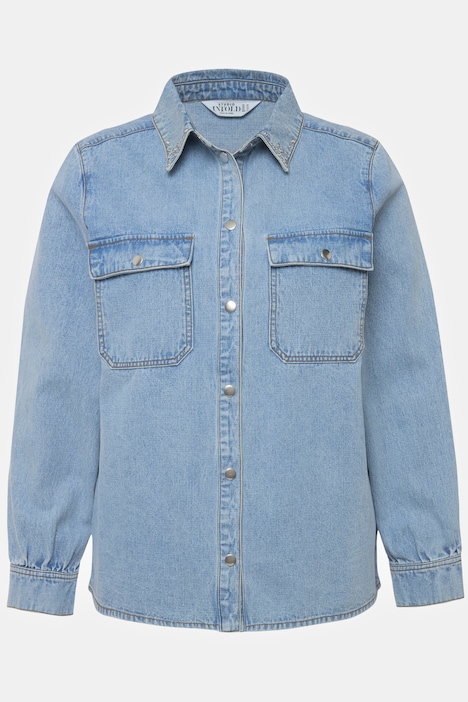 Jeanshemd, Loose Fit, Kragen mit Glitzersteinchen, Langarm
