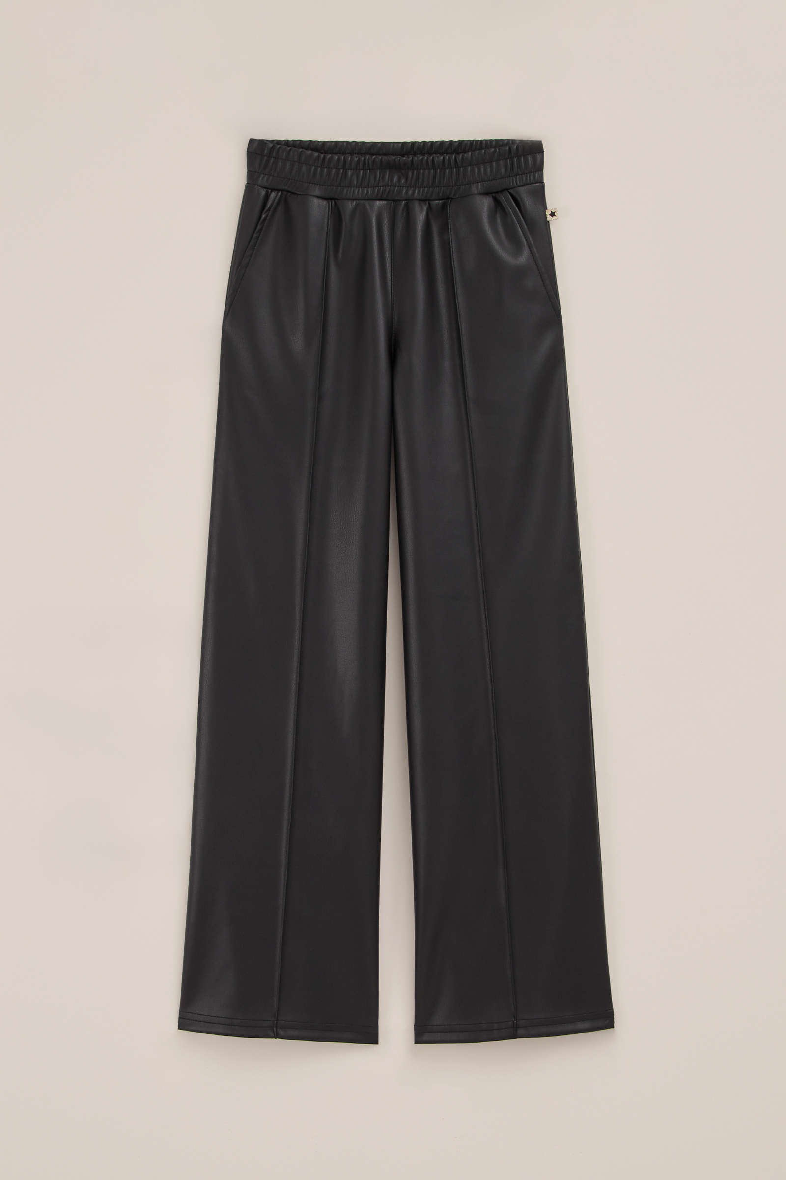 Meisjes straight fit broek van imitatieleer WE Fashion Zwart